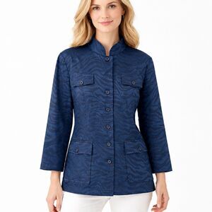 Linea Evening Jacket Size Small Blue Animal Print Zebra